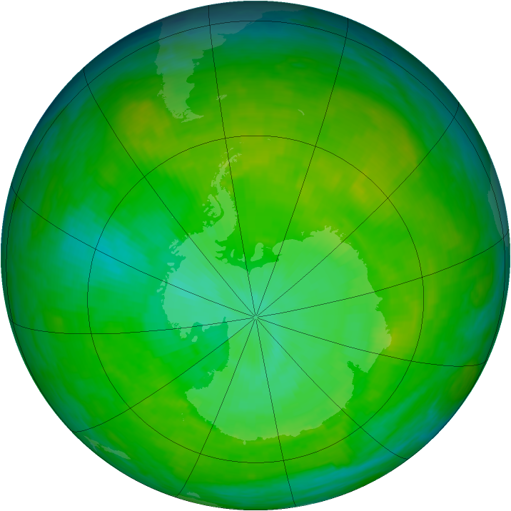 Antarctic ozone map for 21 December 1991